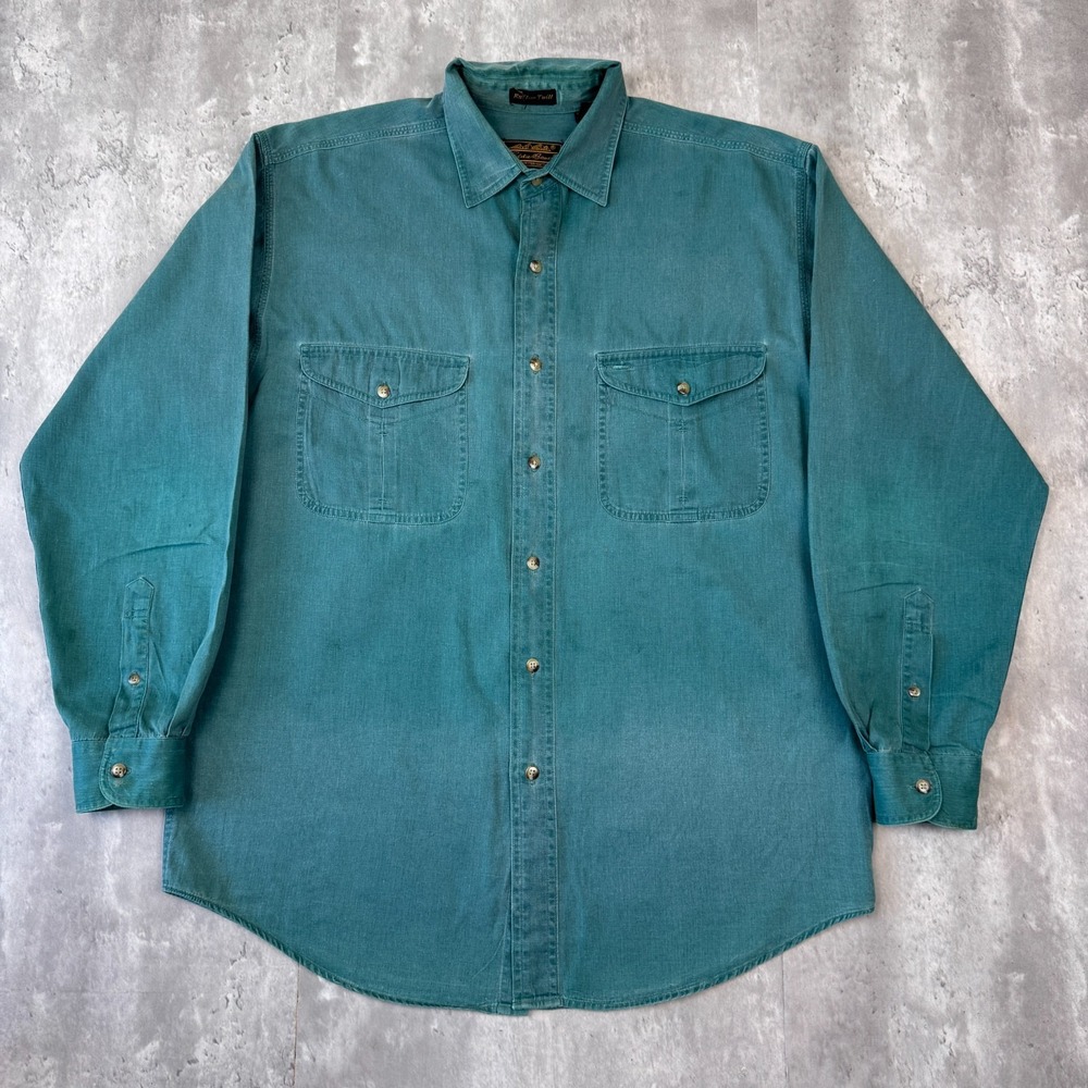 Vintage Eddie Bauer Rufton Twill Shirt Mens M Teal Long Sleeve Button Up